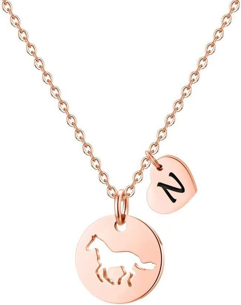 Horse Gifts for Girls - Stainless Steel Heart Initial Necklace, Dainty Jewelry for Women, Teen Girls, Horse Lovers