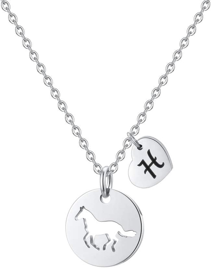 Horse Gifts for Girls - Stainless Steel Heart Initial Necklace, Dainty Jewelry for Women, Teen Girls, Horse Lovers