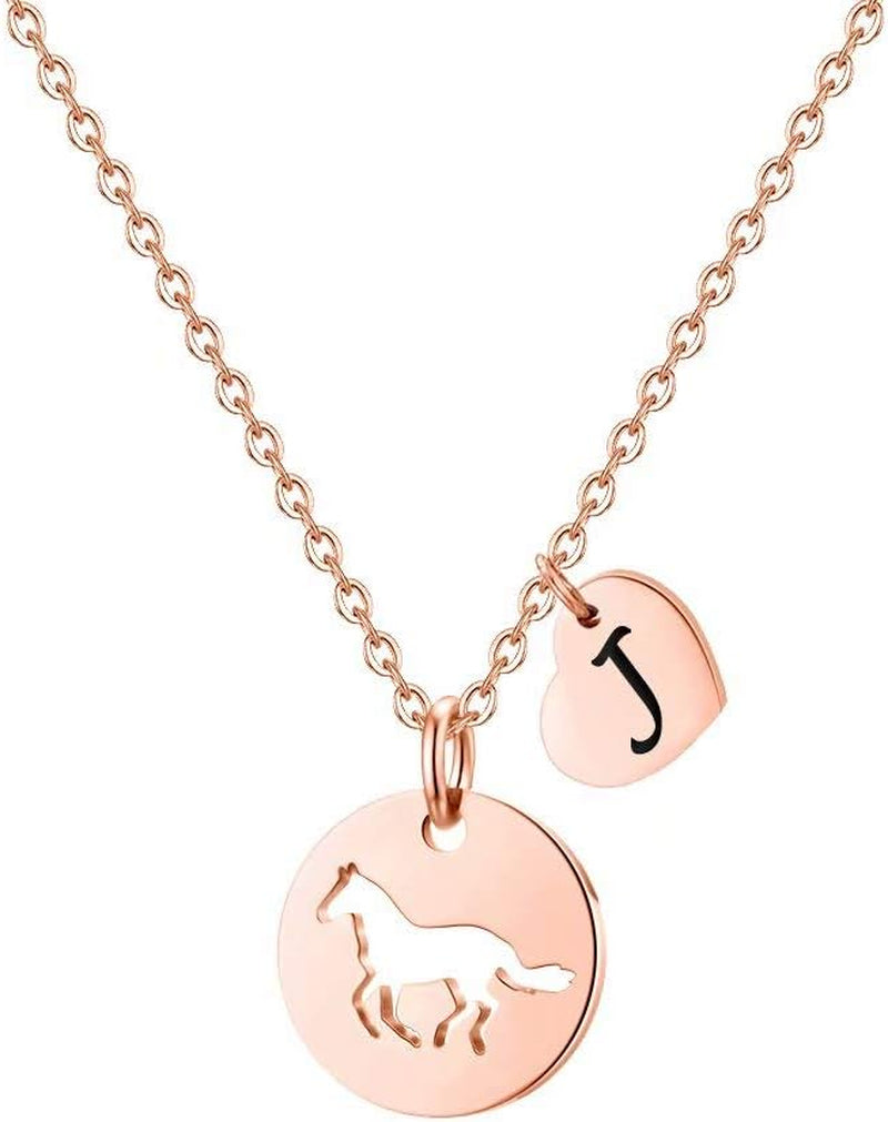 Horse Gifts for Girls - Stainless Steel Heart Initial Necklace, Dainty Jewelry for Women, Teen Girls, Horse Lovers
