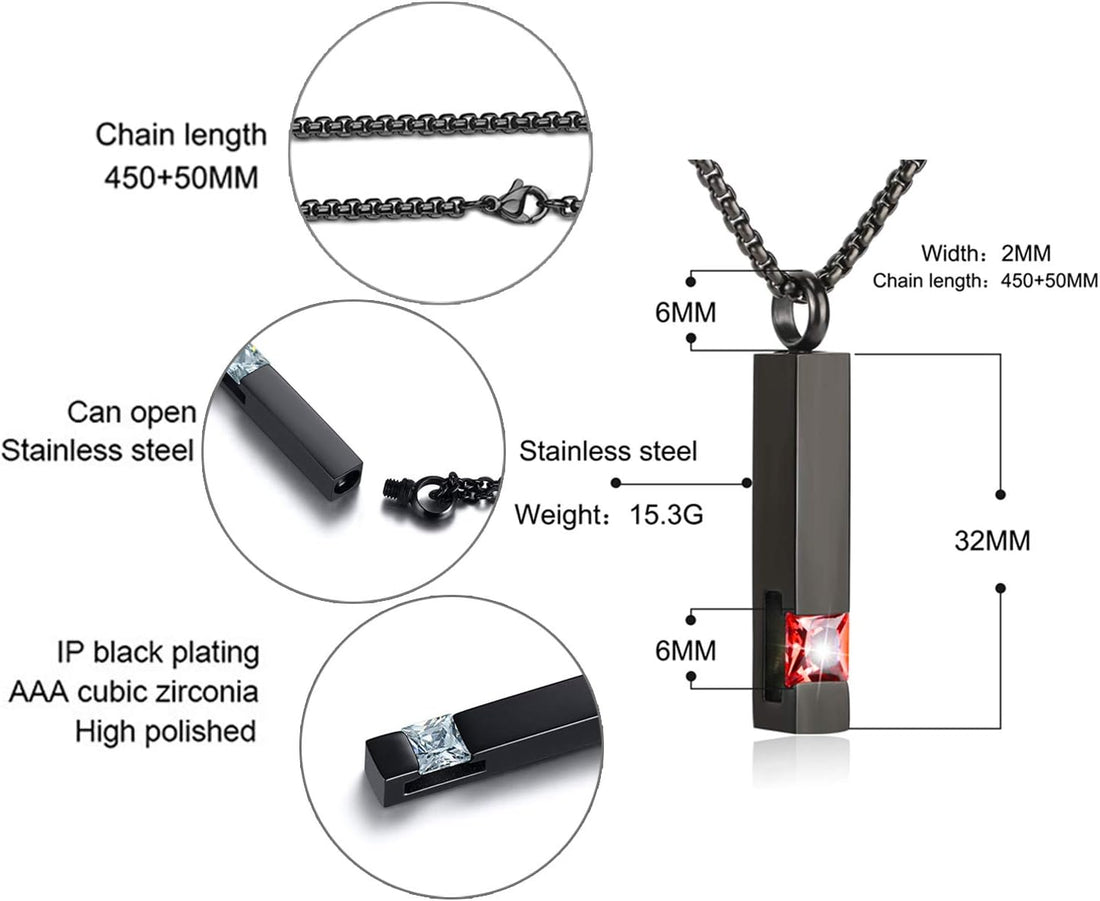 Urn Necklaces for Ashes Birthstone Cube Urns for Human Ashes Memorial Cremation Urn Locket Keepsake Ashes Jewelry