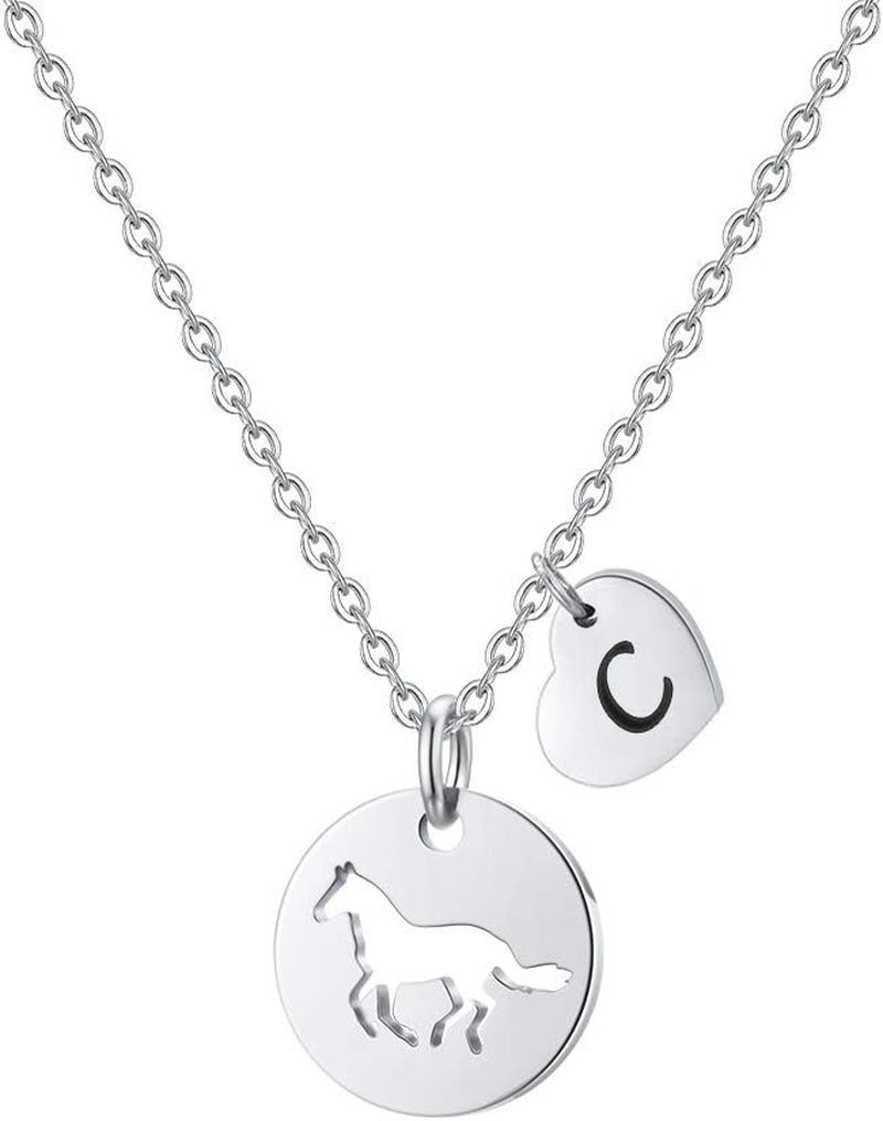 Horse Gifts for Girls - Stainless Steel Heart Initial Necklace, Dainty Jewelry for Women, Teen Girls, Horse Lovers