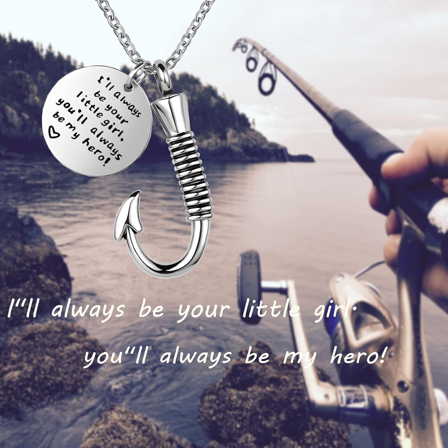 Fish Hook Cremation Urn Necklace for Ashes Fishing Memorial Ashes Keepsake Pendant Jewelry