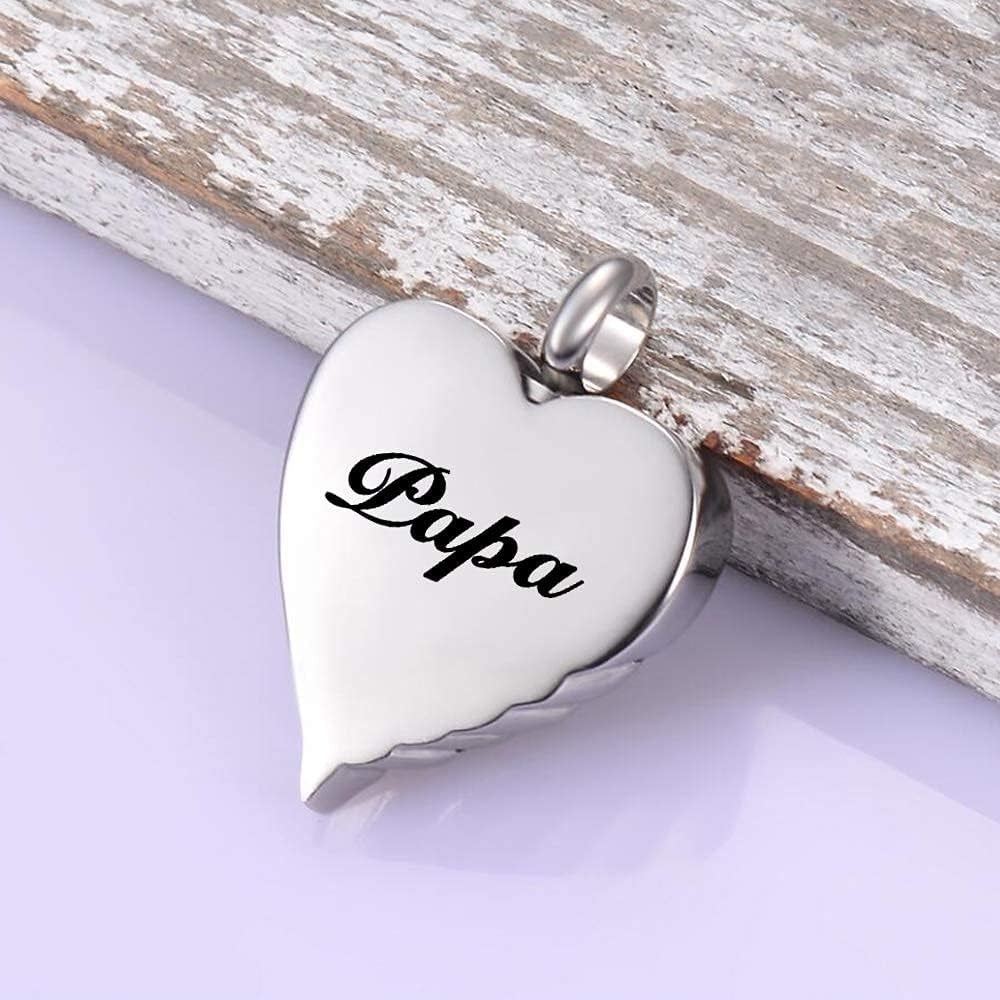 Angel Wing Heart Cremation Urn Necklace for Human Ashes Keepsake Memroial Jewelry God Has You in His Arms I Have You in My Heart