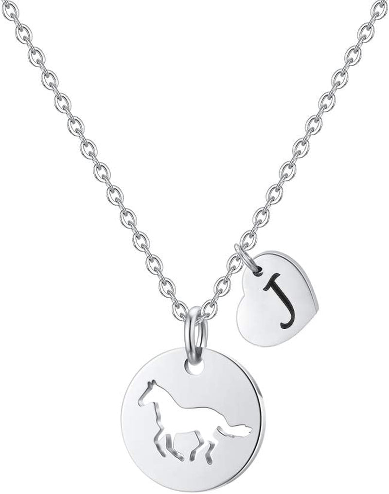 Horse Gifts for Girls - Stainless Steel Heart Initial Necklace, Dainty Jewelry for Women, Teen Girls, Horse Lovers