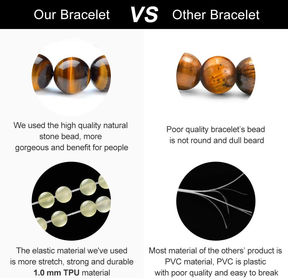 Natural Stone Bracelets for Men - 8Mm Tiger Eye, Matte Agate, Lava Rock - Teen Boys Gifts for Birthday, Anniversary, Christmas