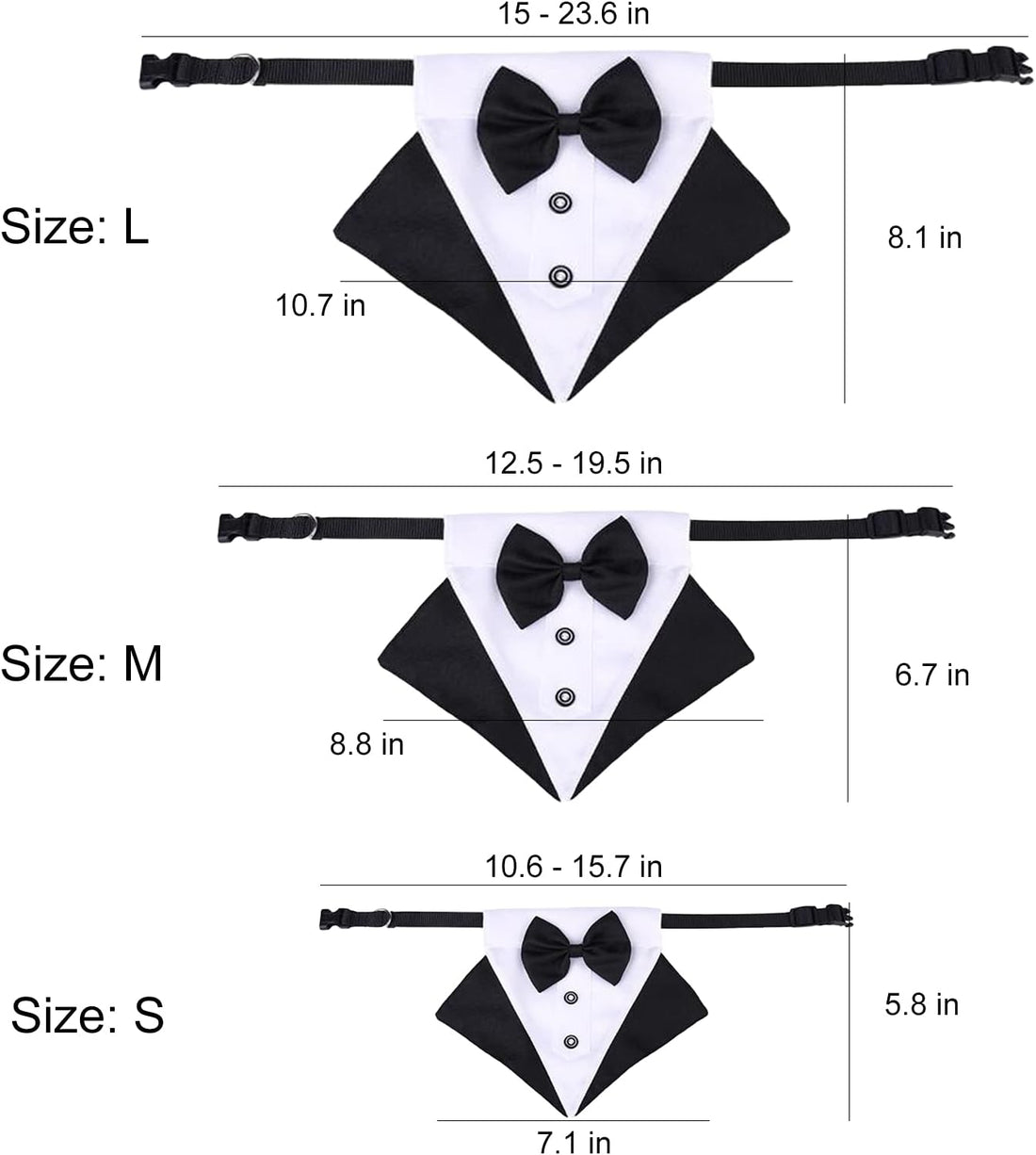 Formal Dog Tuxedo Bandana Collar with Bow Tie, Black, S