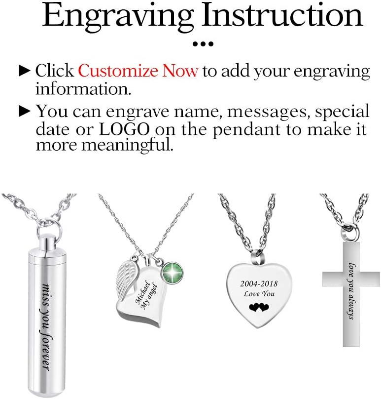 Cylinder Cremation Urn Necklace for Ashes Memorial Keepsake Pendant with Angel Wing Stainless Steel Remembrance Jewelry