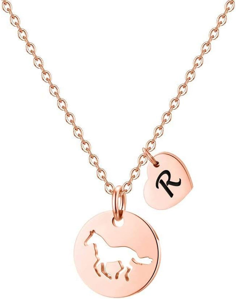 Horse Gifts for Girls - Stainless Steel Heart Initial Necklace, Dainty Jewelry for Women, Teen Girls, Horse Lovers