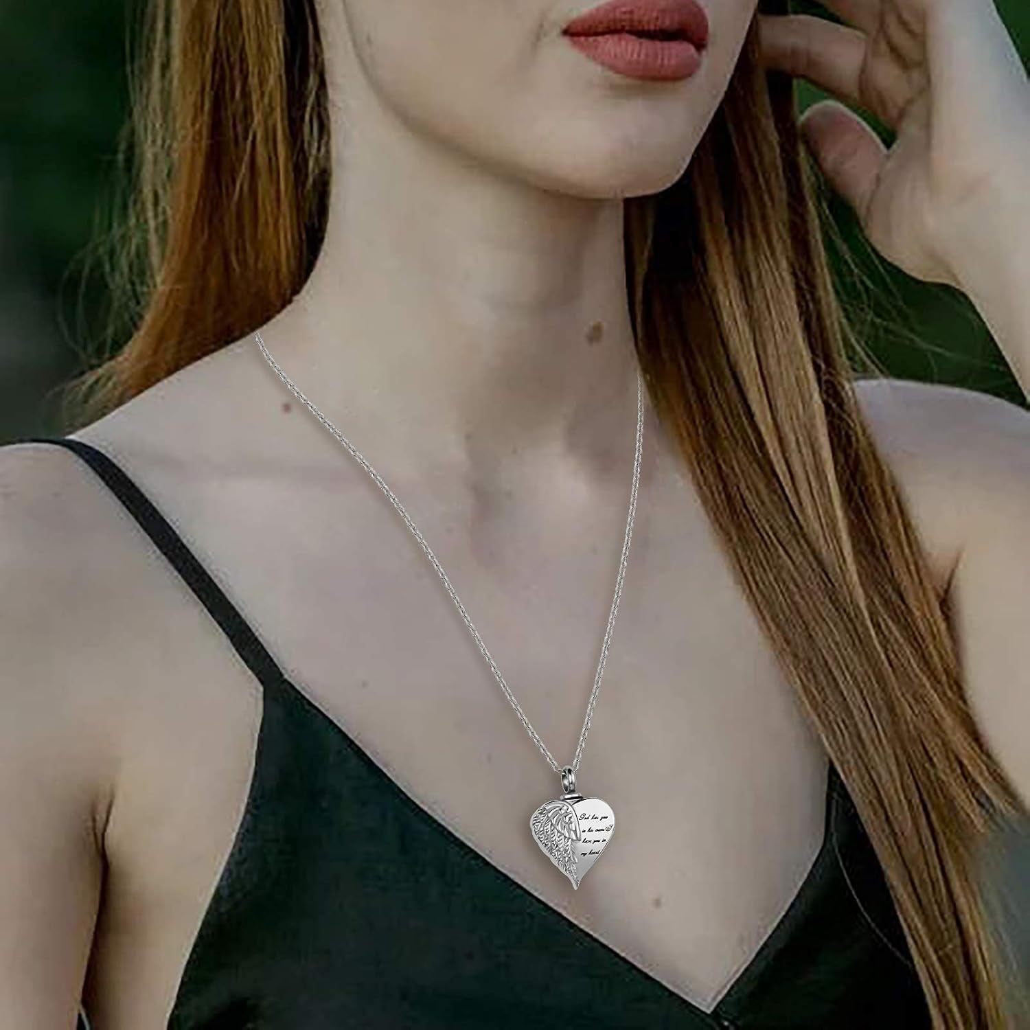 Angel Wing Heart Cremation Urn Necklace for Human Ashes Keepsake Memroial Jewelry God Has You in His Arms I Have You in My Heart