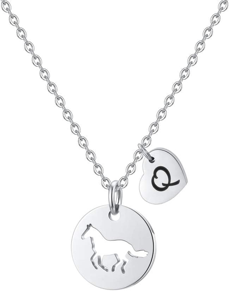 Horse Gifts for Girls - Stainless Steel Heart Initial Necklace, Dainty Jewelry for Women, Teen Girls, Horse Lovers