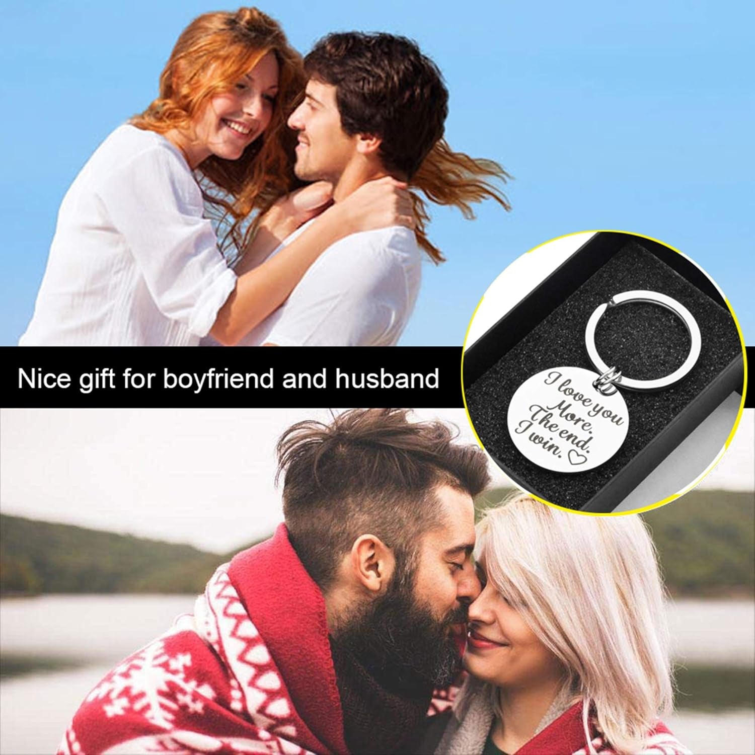 Husband Wife Keychain Gifts for Anniversary Wedding Boyfriend Girlfriend I Love You More I Win