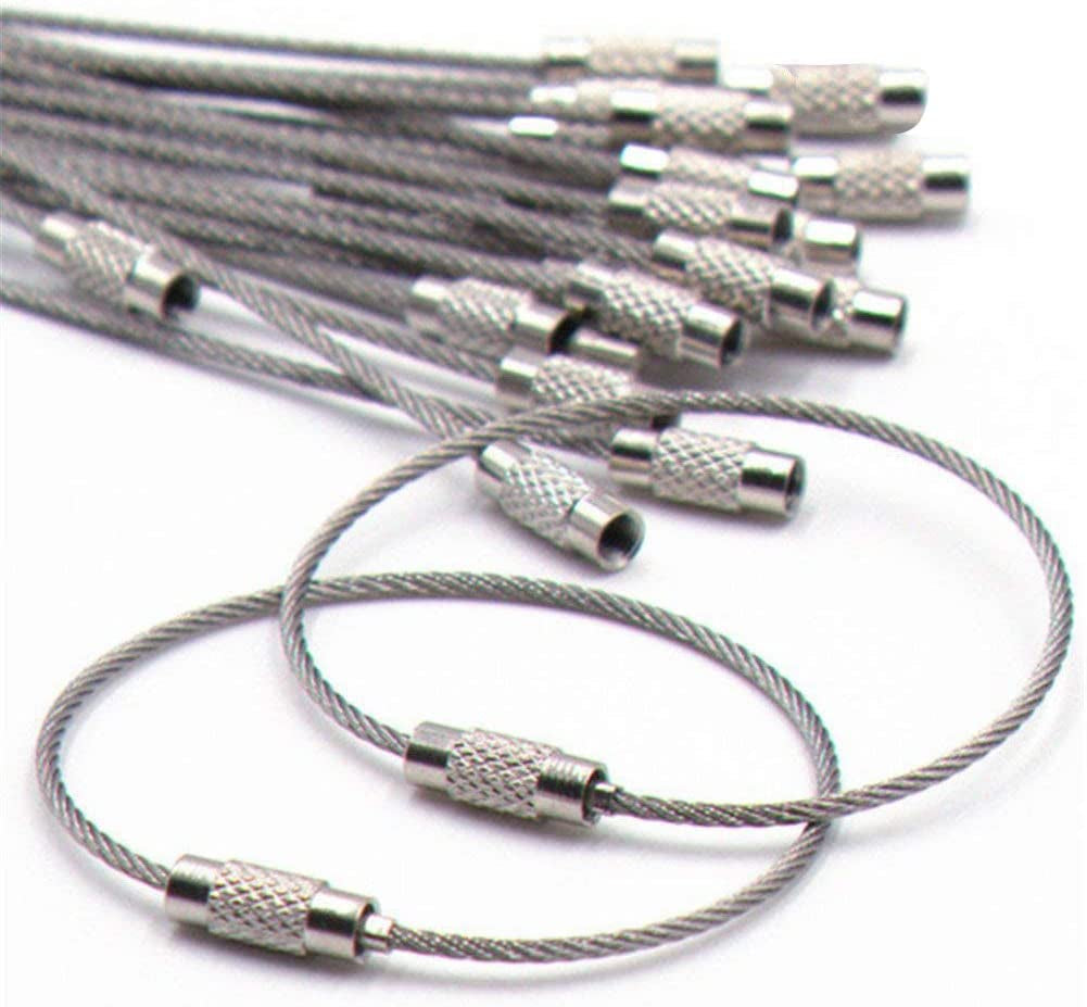 20Pcs Stainless Steel Wire Keychains Aircraft Cable Cable Key Ring for Hanging ID Tags or Luggage Tags,6.3 Inch 2Mm