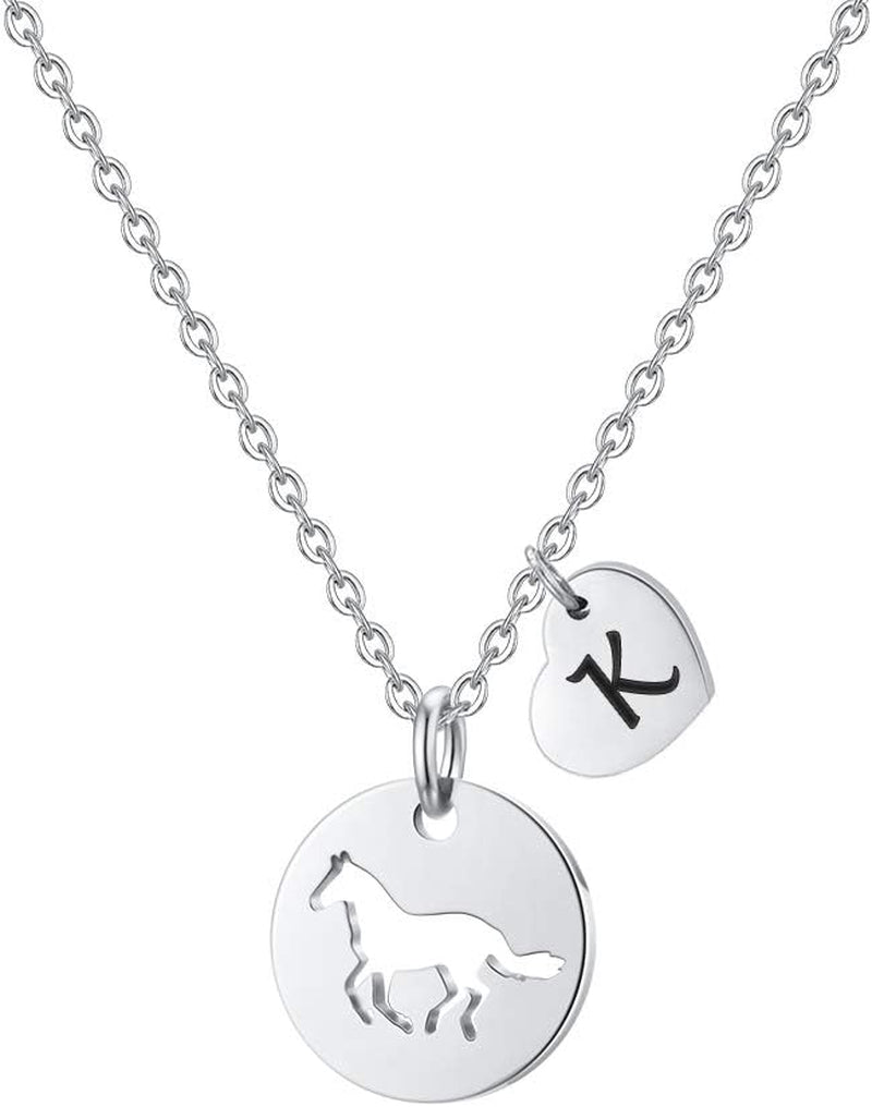 Horse Gifts for Girls - Stainless Steel Heart Initial Necklace, Dainty Jewelry for Women, Teen Girls, Horse Lovers