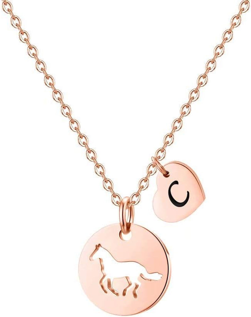 Horse Gifts for Girls - Stainless Steel Heart Initial Necklace, Dainty Jewelry for Women, Teen Girls, Horse Lovers