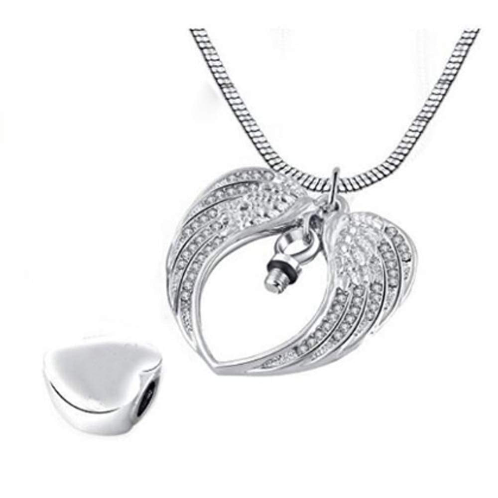Angel Wing Dad mom Urn Necklace for Ashes, Heart Cremation Memorial Keepsake Pendant Necklace Jewelry with Fill Kit