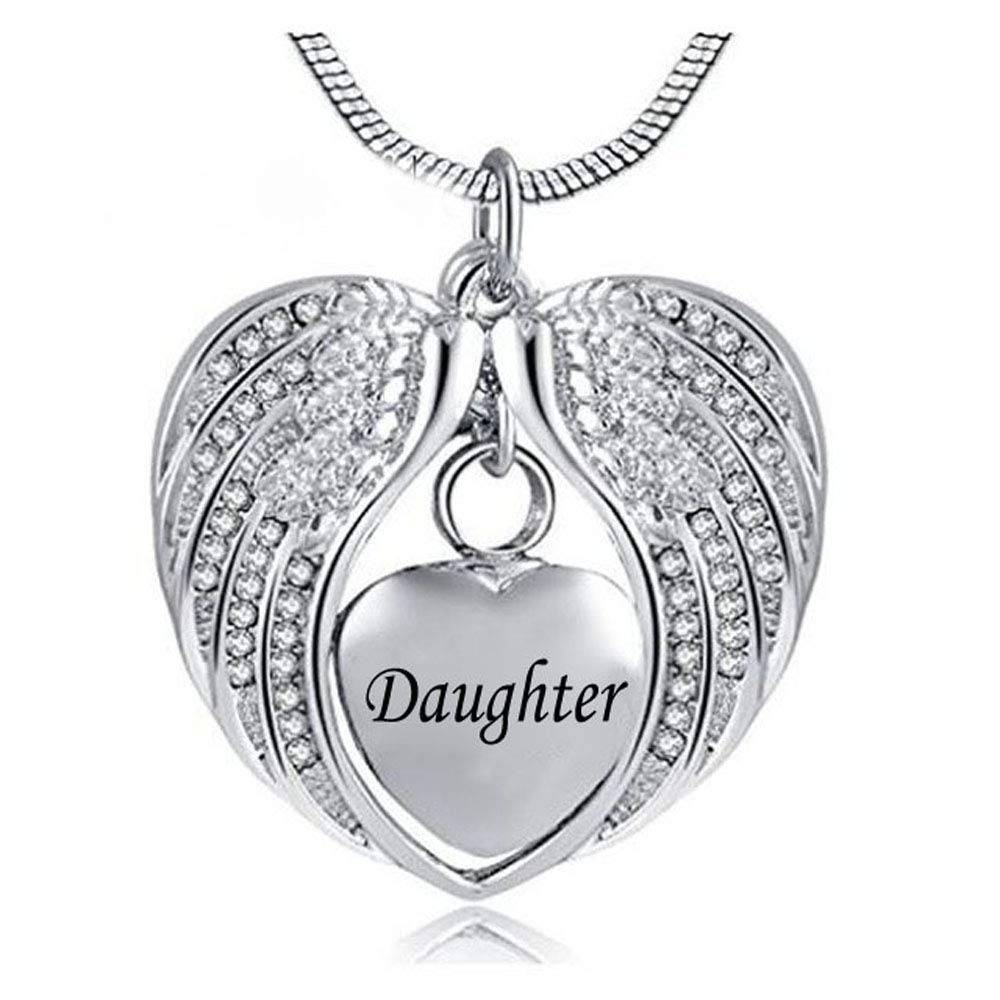 Angel Wing Dad mom Urn Necklace for Ashes, Heart Cremation Memorial Keepsake Pendant Necklace Jewelry with Fill Kit