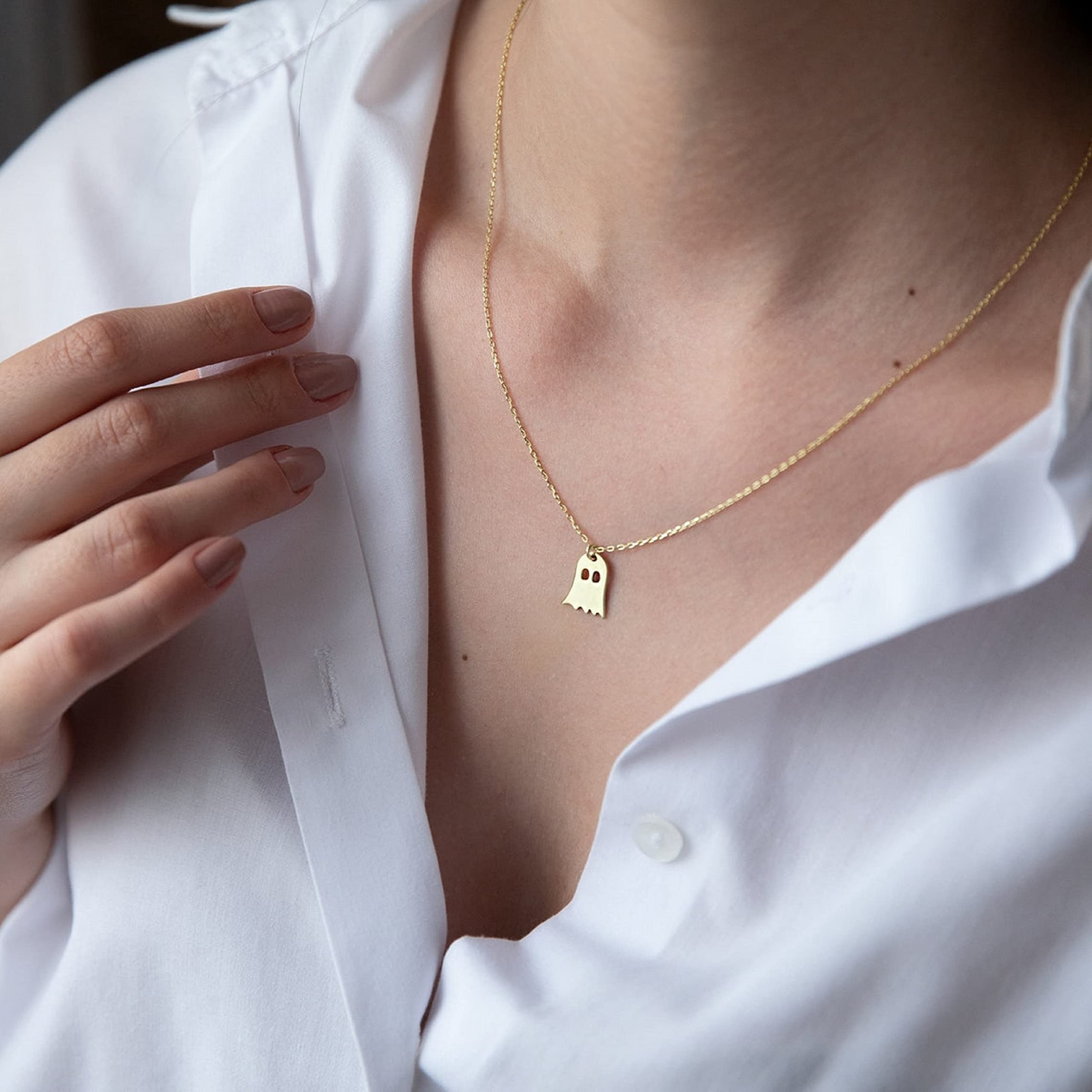 Halloween Ghost Necklace – Cute Minimalist Jewelry for Spooky Season