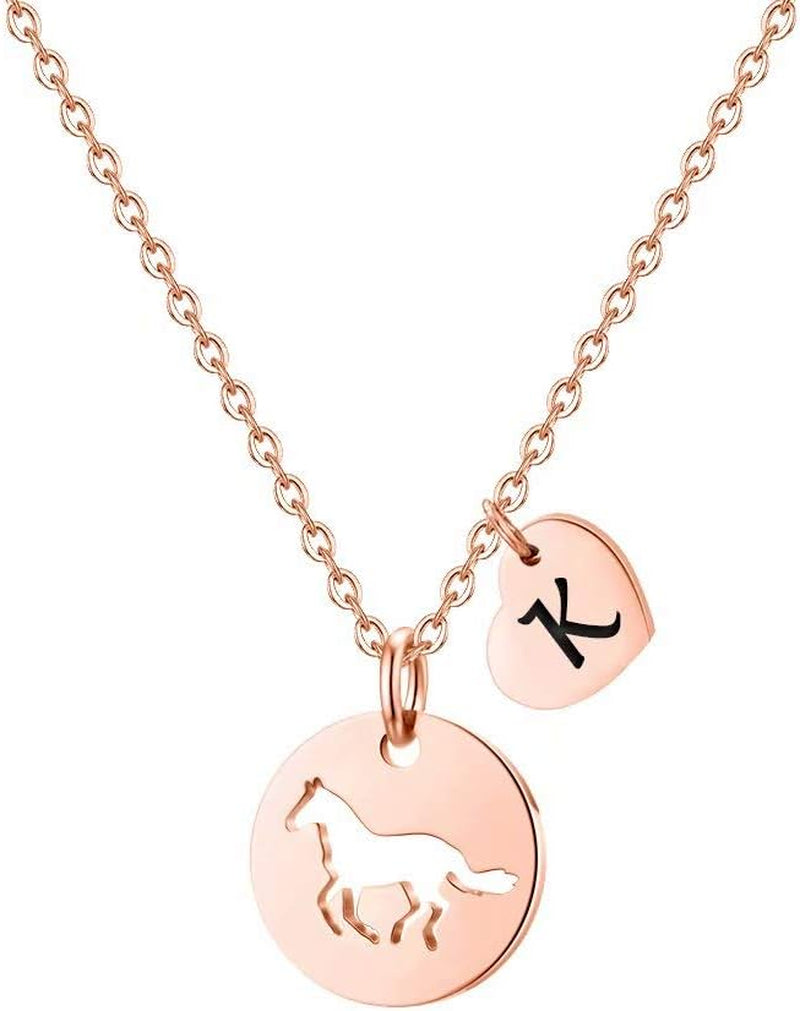 Horse Gifts for Girls - Stainless Steel Heart Initial Necklace, Dainty Jewelry for Women, Teen Girls, Horse Lovers