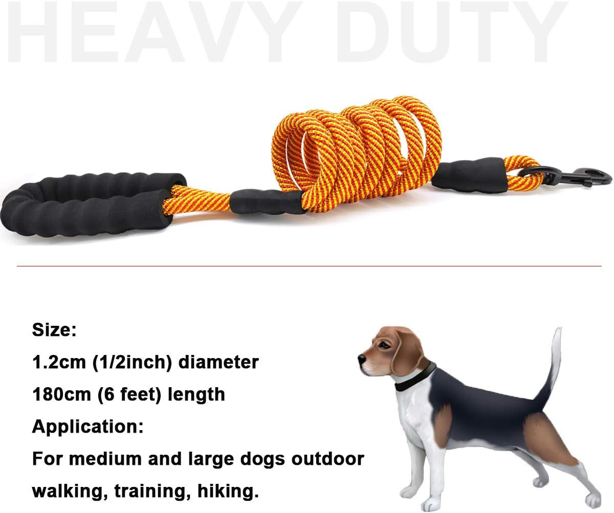 Heavy Duty Rope Dog Leash, 3/4/5/6/7/8/10/12/15 FT Nylon Pet Leash, Soft Padded Handle Thick Lead Leashes for Large Medium Dogs Small Puppy
