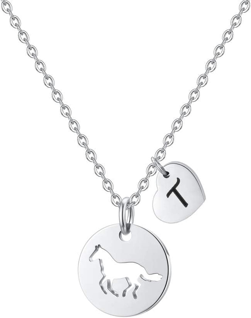 Horse Gifts for Girls - Stainless Steel Heart Initial Necklace, Dainty Jewelry for Women, Teen Girls, Horse Lovers