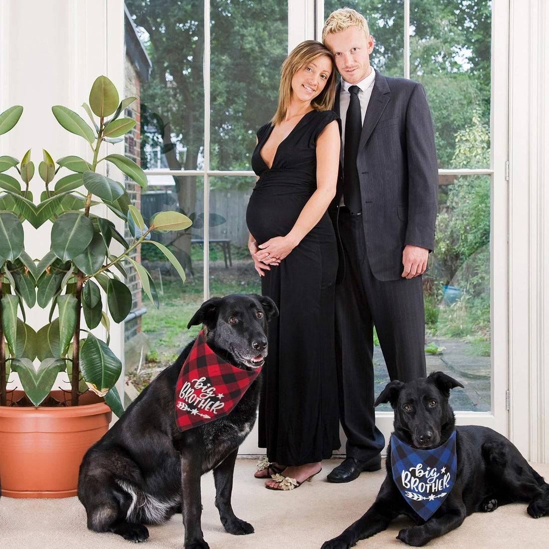 2 Pack Big Sister Brother Dog Bandana Buffalo Plaid Triangle Dog Scarf Pregnancy Announcement Bandana for Small Medium Large Dogs Pets (Big Brother)