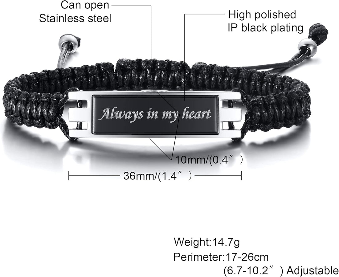 Adjustable Cremation Memorial Urn Bracelet, Stainless Steel Cremation Manmade Braided Urn Bracelet Keepsake Urn Bracelet for Ashes with Fill Kit