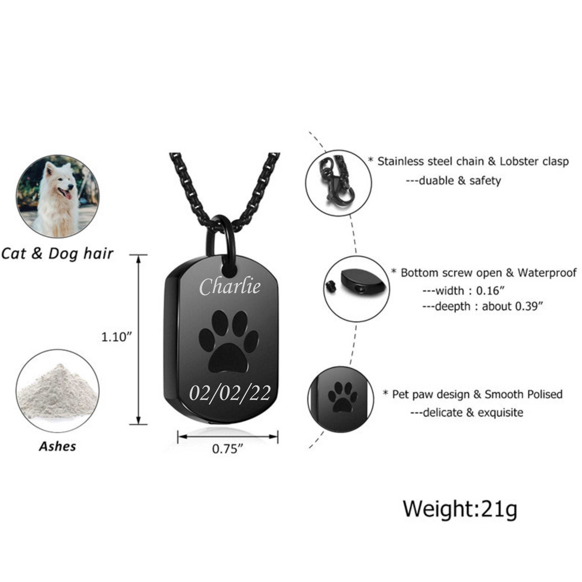 Urn Necklace for Dog Ashes Personalized Dog Paw Pendant Dog Lover Custom Engraved Cremation Jewelry Memorial Urn Dog Ashes Pet Loss Gift