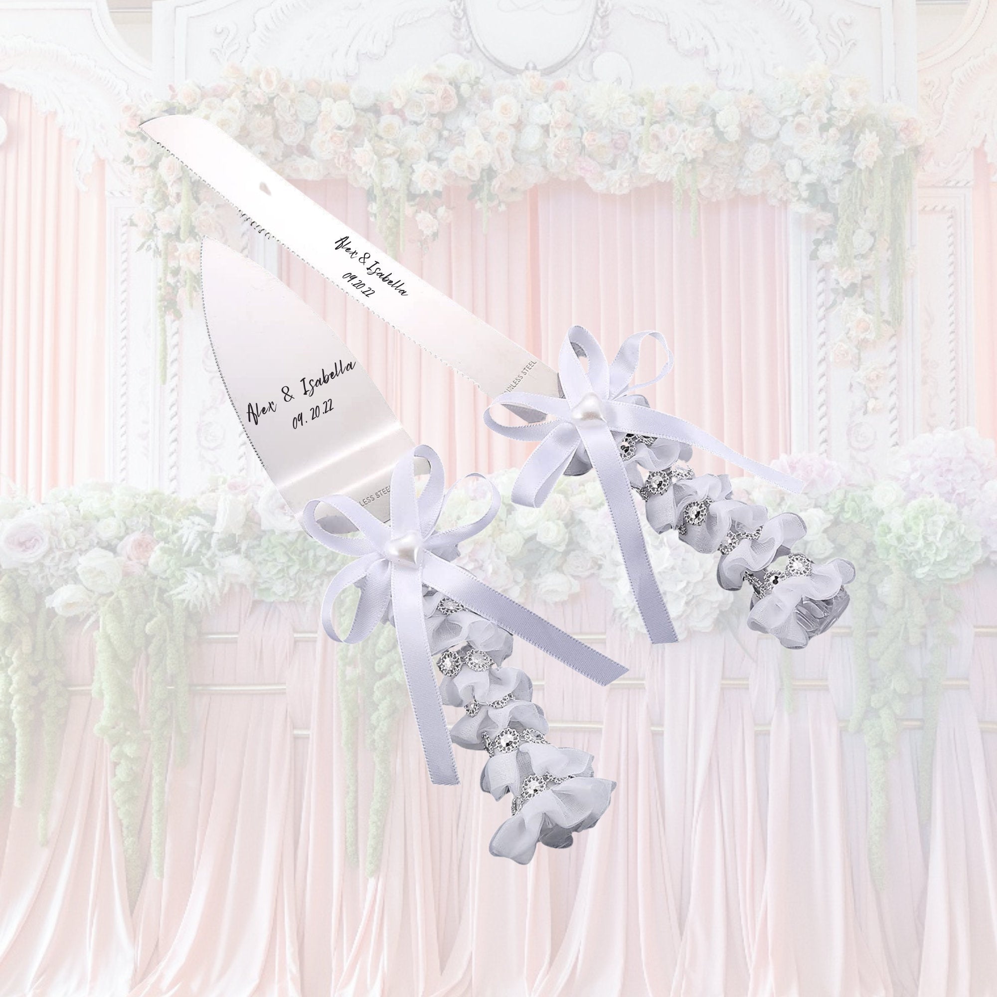 Custom Wedding Cake Cutting Server& Knife Set Gift Personalized Cutter Bridal Engraved