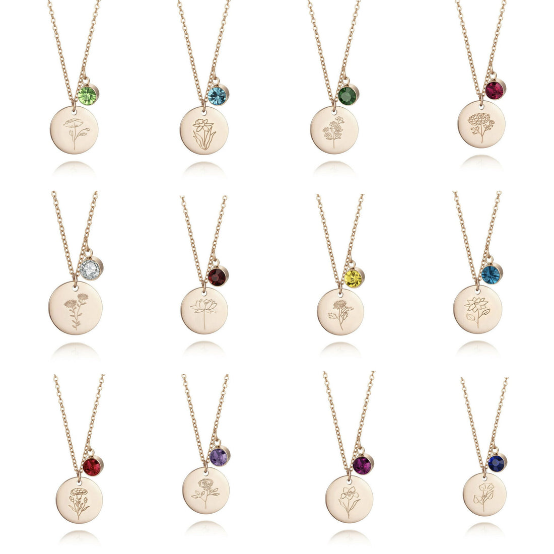 Flower Necklace Engraved Floral Birthstone Necklace Birth Dainty Flower Jewelry Memorial Remembrance Personalized Gifts for Her Christmas
