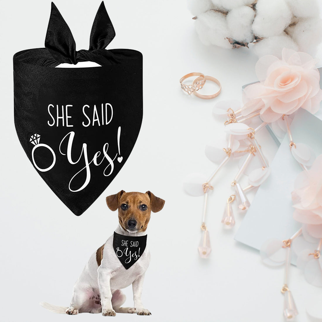 Custom Dog Wedding Bandana – She Said Yes Pet Engagement Gift