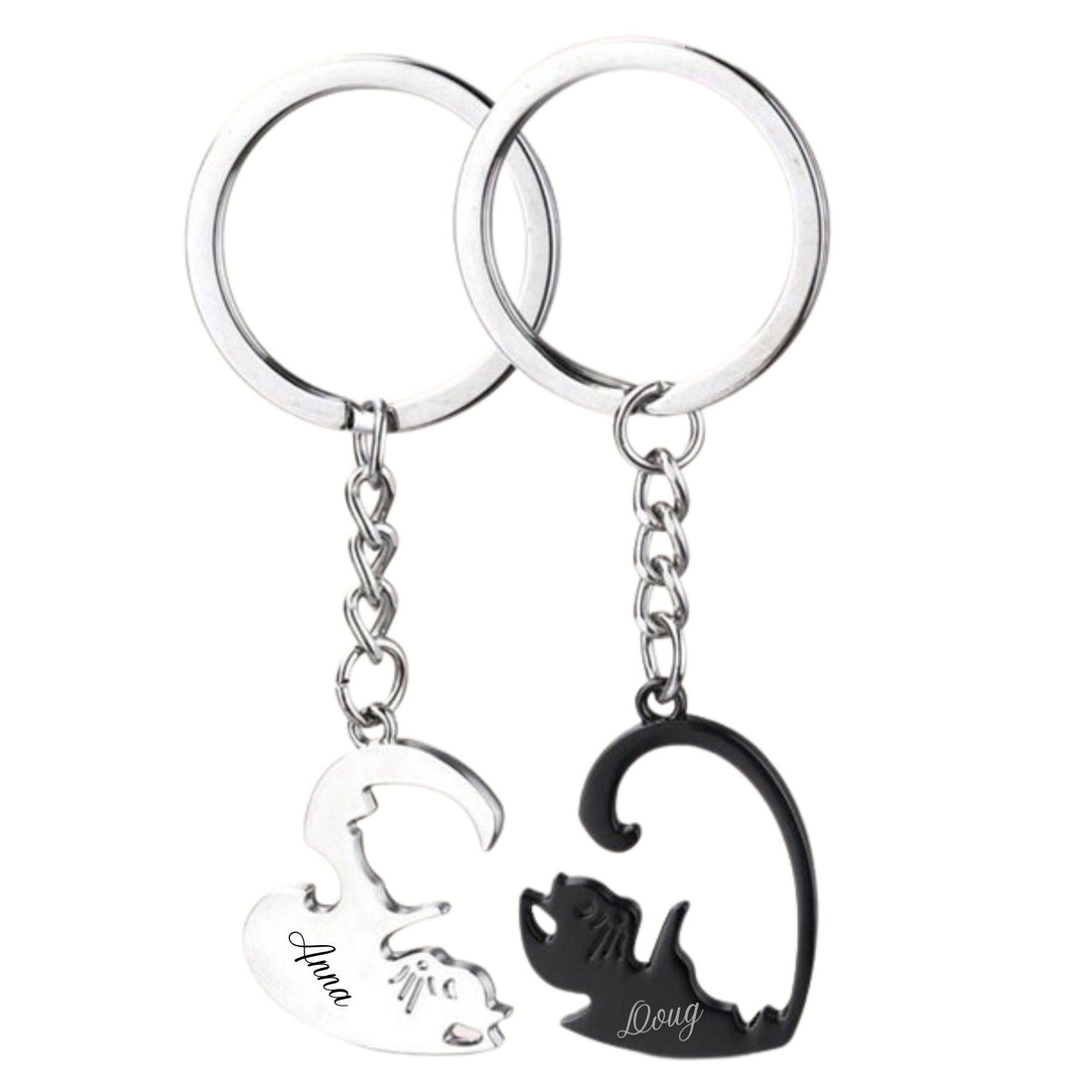 Personalized Keychain Couple Engraved, Cute Cat Keychain Set , Puzzle Cat Pendant Keychain, Gift for Boyfriend, Valentine&