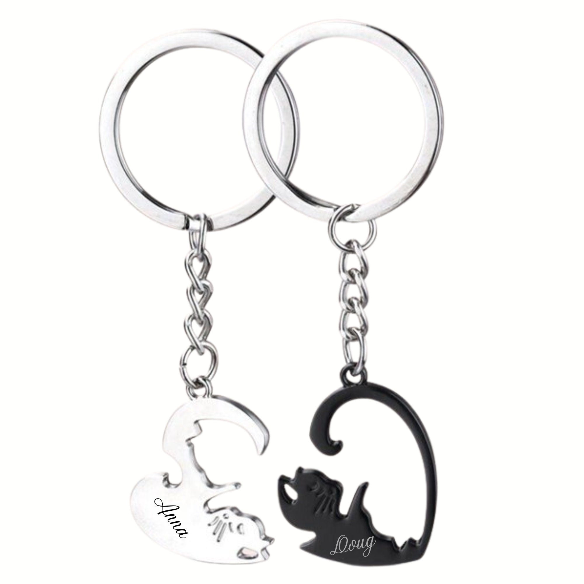 Couples Keychain Gift, Personalized Keychain, Couple Engraved, Cute Cat Keychain Set , Puzzle Cat Pendant Keychain, Mother&