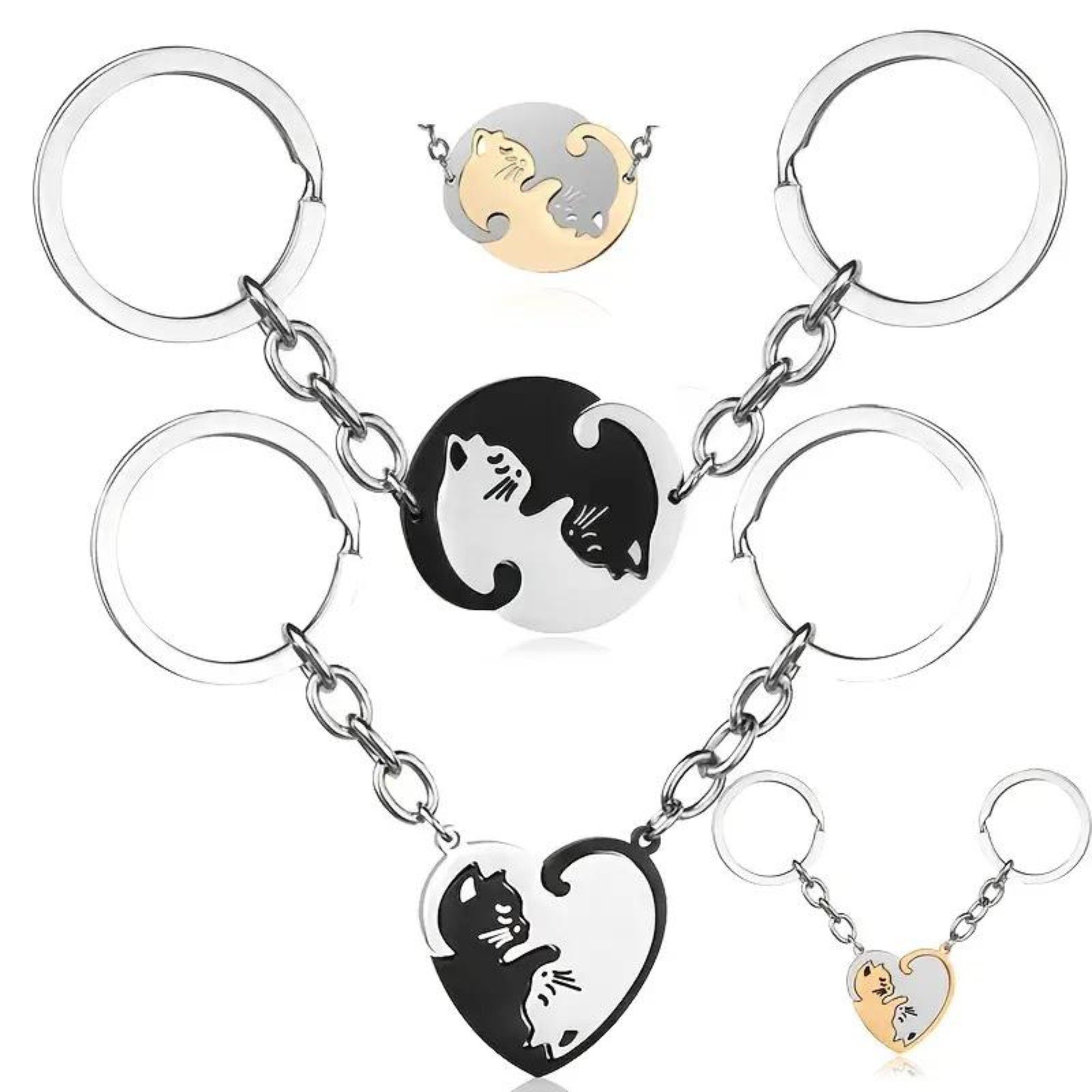Couples Keychain Gift, Personalized Keychain, Couple Engraved, Cute Cat Keychain Set , Puzzle Cat Pendant Keychain, Mother&