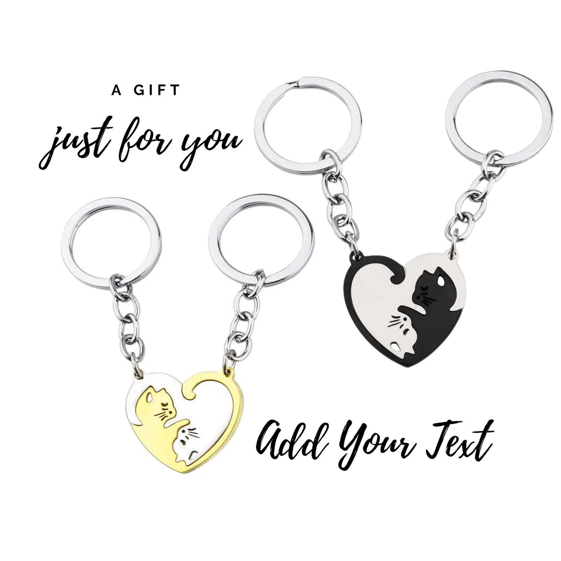 Couples Keychain Gift, Personalized Keychain, Couple Engraved, Cute Cat Keychain Set , Puzzle Cat Pendant Keychain, Mother&