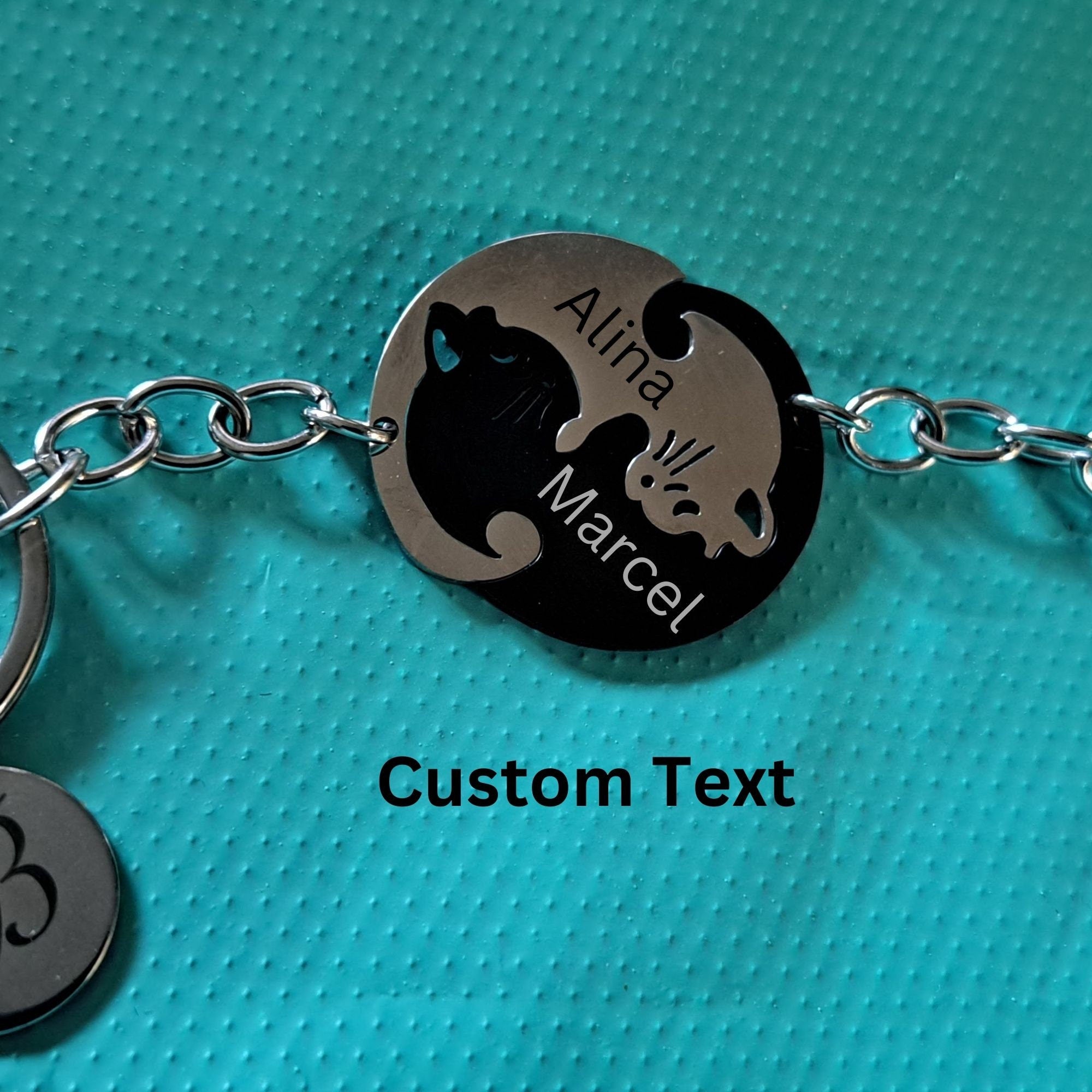 Couples Keychain Gift, Personalized Keychain, Couple Engraved, Cute Cat Keychain Set , Puzzle Cat Pendant Keychain, Mother&