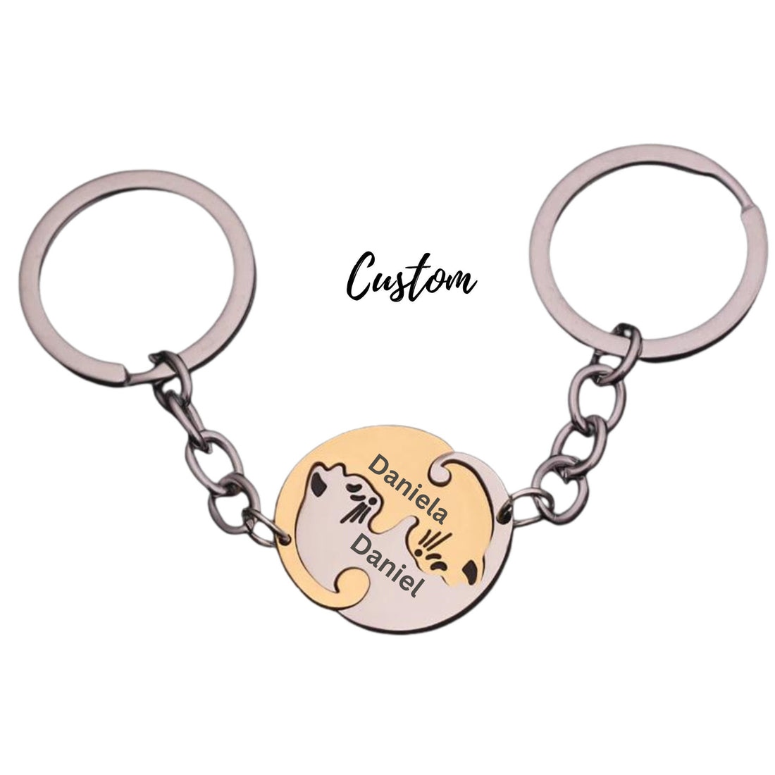 Couples Keychain Gift, Personalized Keychain, Couple Engraved, Cute Cat Keychain Set , Puzzle Cat Pendant Keychain, Mother&