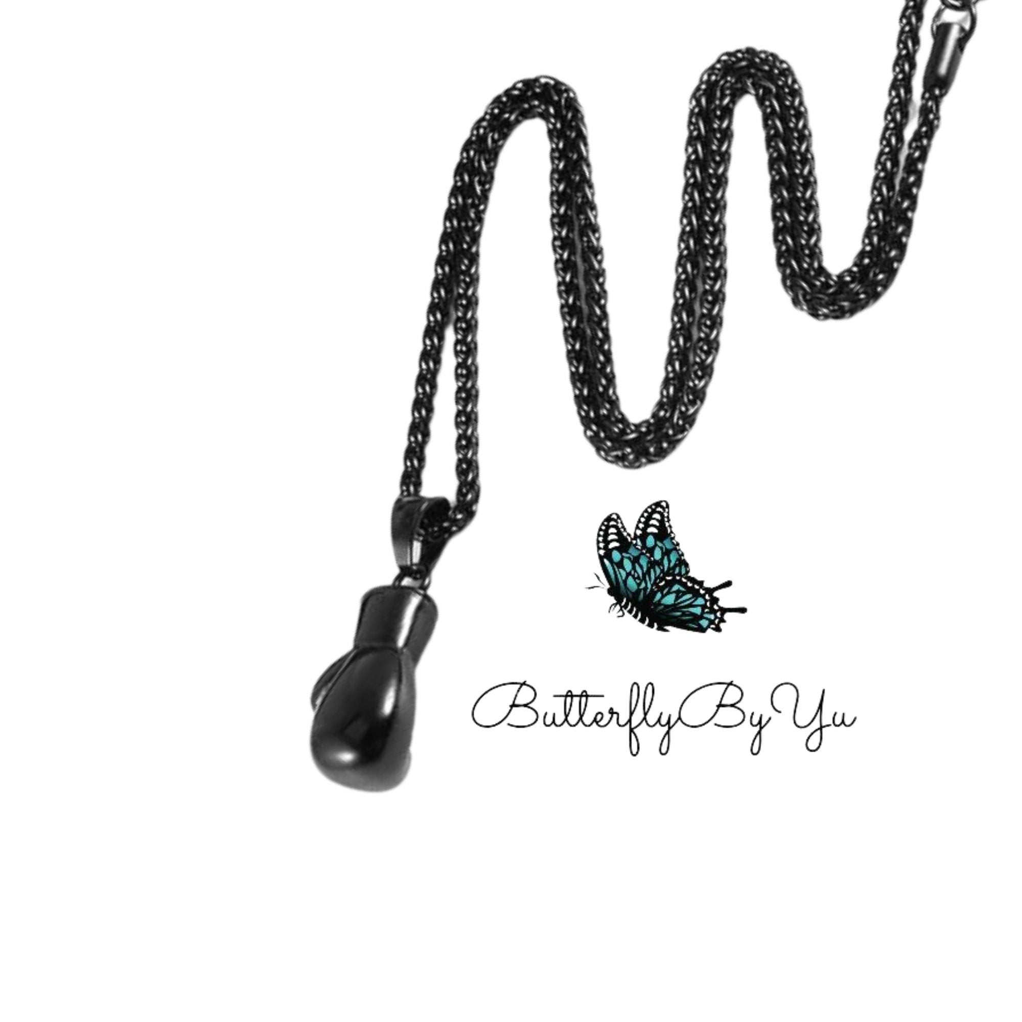 Gunmetal Boxing Glove Necklace, Stainless Steel Pendant, Kickboxing Charm, Fighter Jewelry for Men & Women, Personalized Gift for Him