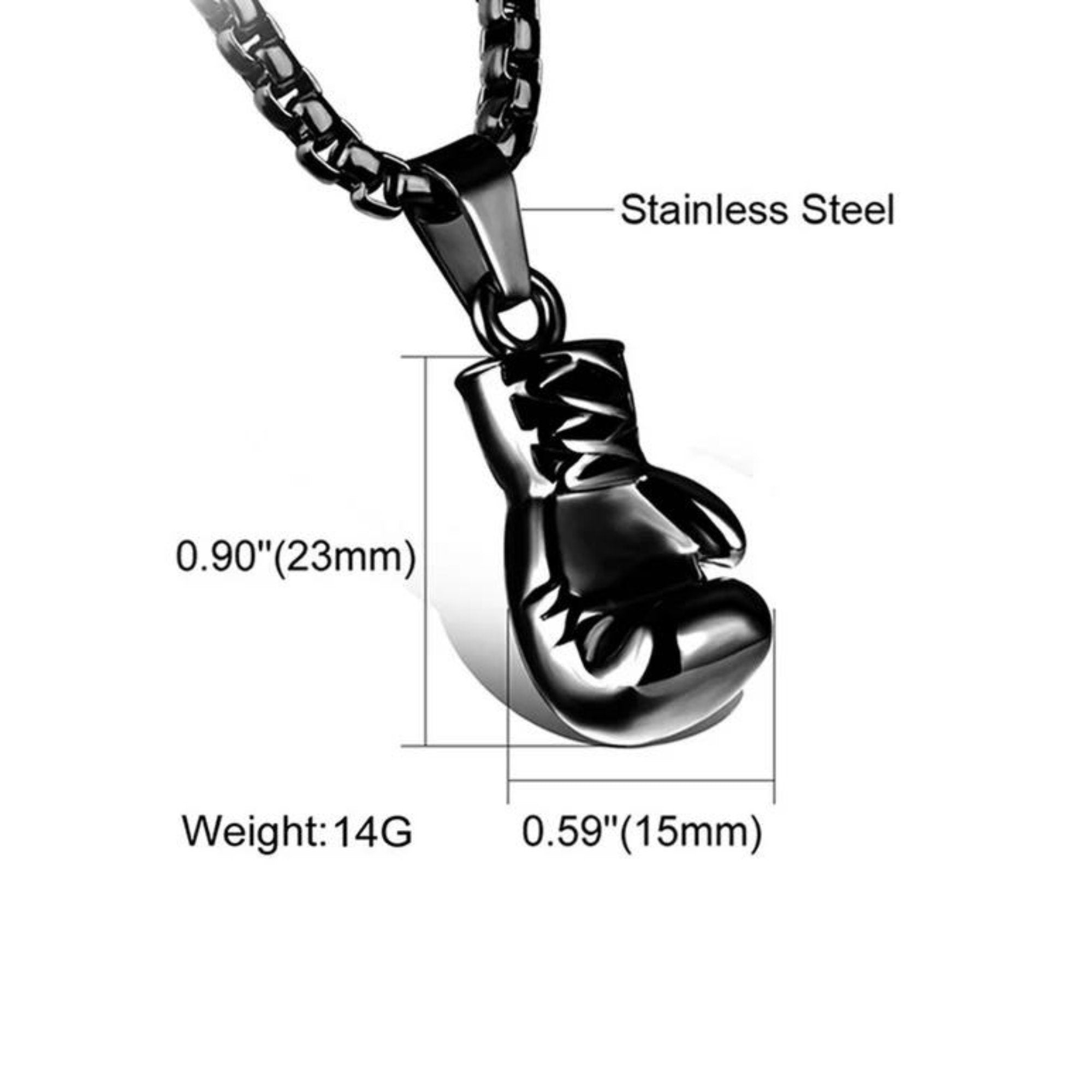 Gunmetal Boxing Glove Necklace, Stainless Steel Pendant, Kickboxing Charm, Fighter Jewelry for Men & Women, Personalized Gift for Him