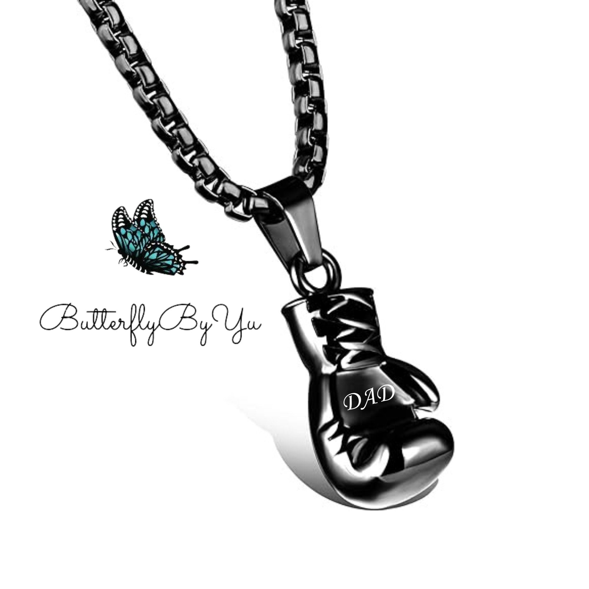 Gunmetal Boxing Glove Necklace, Stainless Steel Pendant, Kickboxing Charm, Fighter Jewelry for Men & Women, Personalized Gift for Him