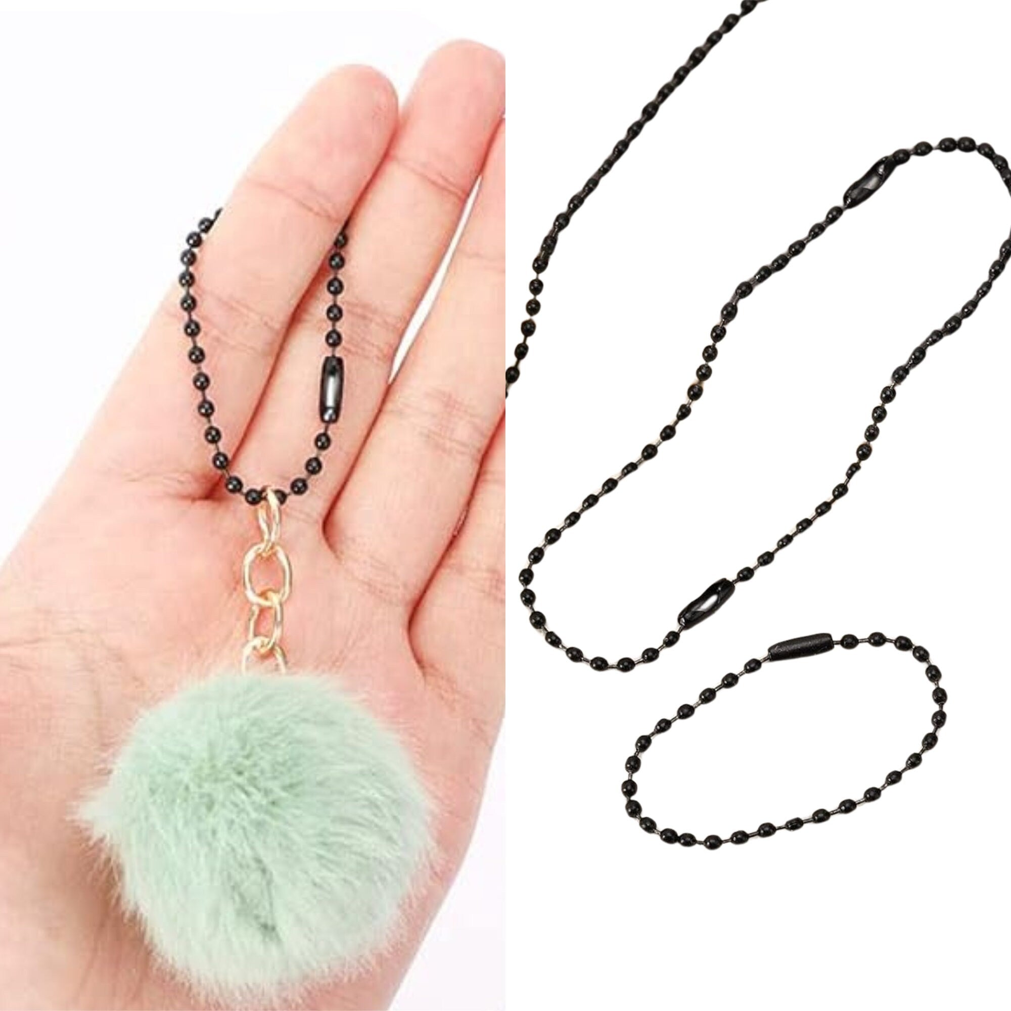 Black Ball Chain Necklace, Necklace for Military Dog Tags, Handmade Jewelry Finding Chains