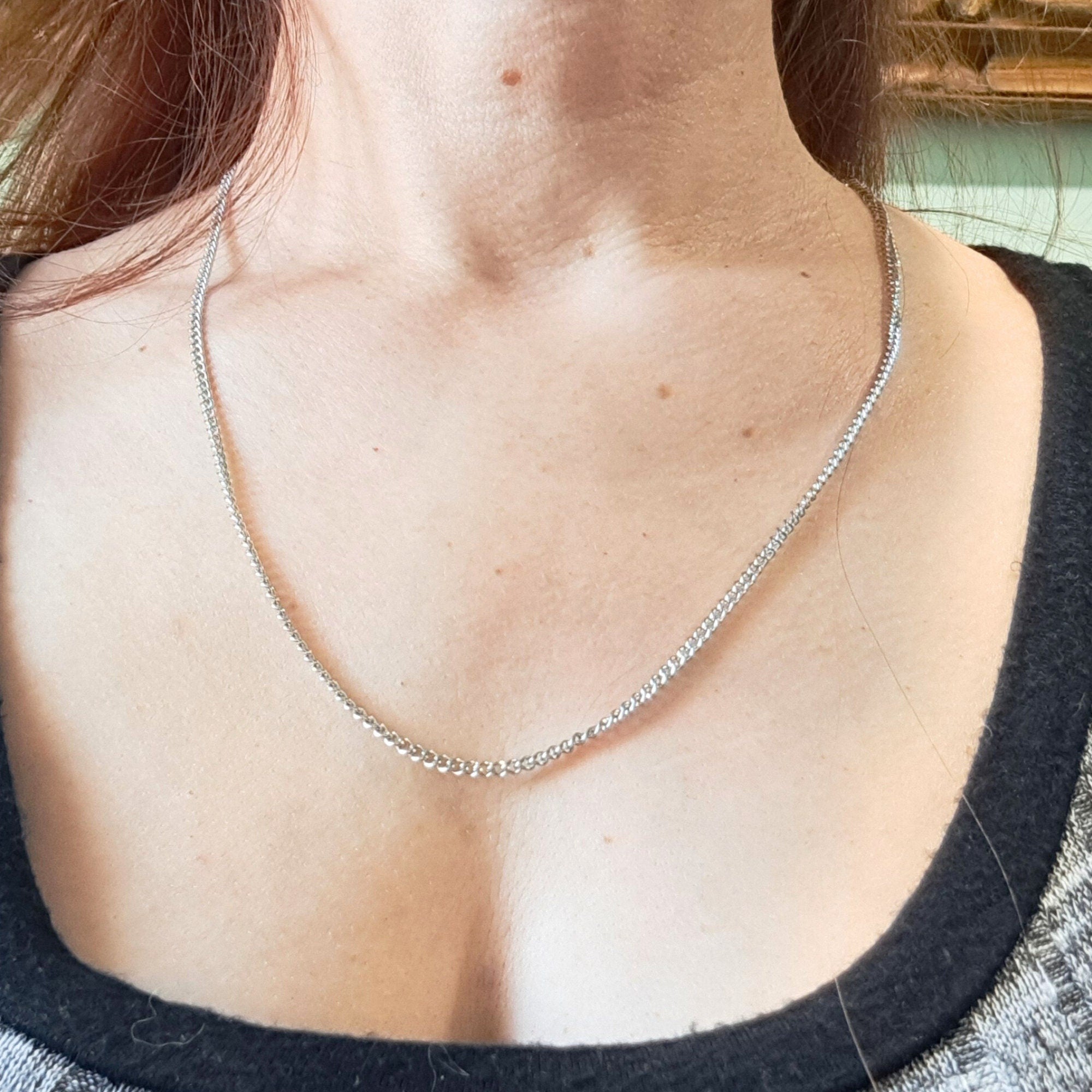 Waterproof Curb Chain, Twist Curb Classic Chain, Rhodium Plated Rolo Chain, Jewelry for Him, Necklace for Men Women