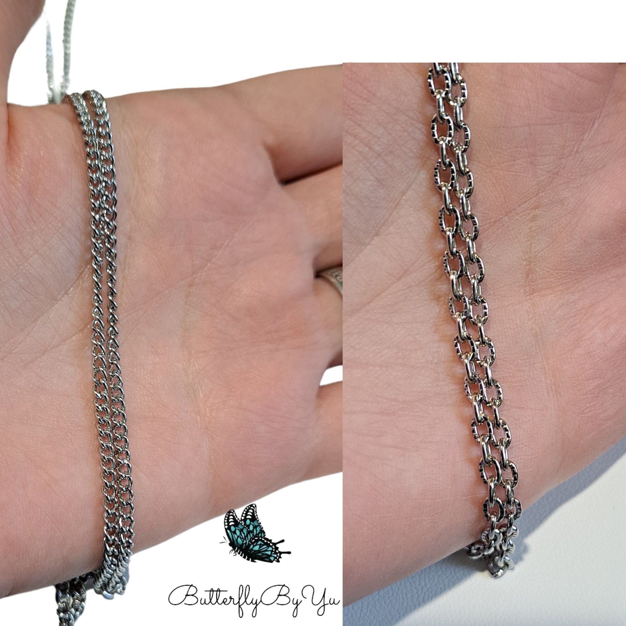 Waterproof Curb Chain, Twist Curb Classic Chain, Rhodium Plated Rolo Chain, Jewelry for Him, Necklace for Men Women