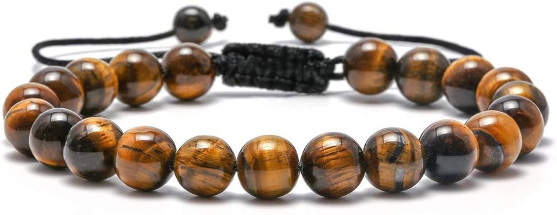 Natural Stone Bracelets for Men - 8Mm Tiger Eye, Matte Agate, Lava Rock - Teen Boys Gifts for Birthday, Anniversary, Christmas