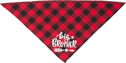 2 Pack Big Sister Brother Dog Bandana Buffalo Plaid Triangle Dog Scarf Pregnancy Announcement Bandana for Small Medium Large Dogs Pets (Big Brother)