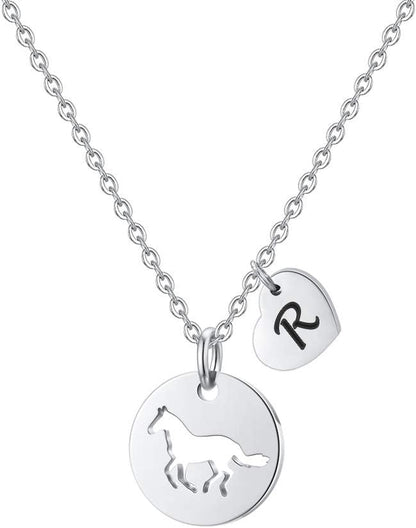 Horse Gifts for Girls - Stainless Steel Heart Initial Necklace, Dainty Jewelry for Women, Teen Girls, Horse Lovers