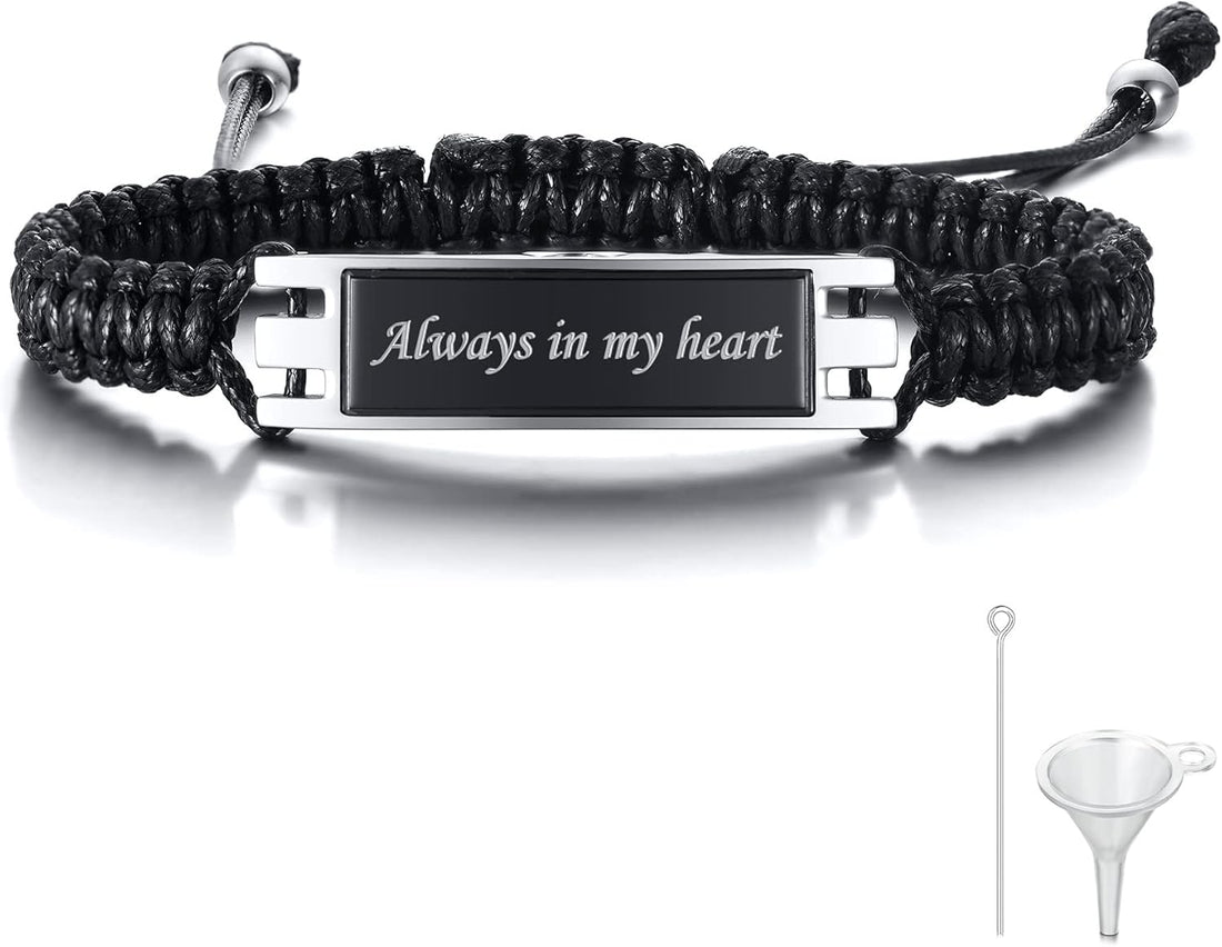 Adjustable Cremation Memorial Urn Bracelet, Stainless Steel Cremation Manmade Braided Urn Bracelet Keepsake Urn Bracelet for Ashes with Fill Kit