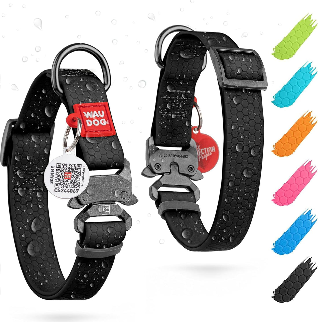 Waterproof Dog Collar - Adjustable Dog Collar for Large Dogs, Small and Medium Dogs - Heavy Duty Dog Collars with Durable Metal Clasp and QR Dog Tag - Boy &amp; Girl Dog Collars (Black)