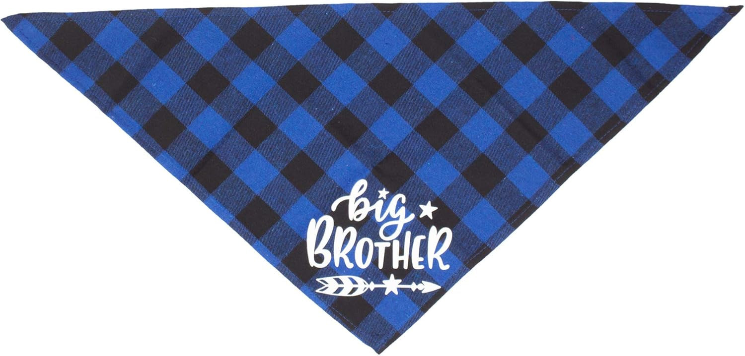 2 Pack Big Sister Brother Dog Bandana Buffalo Plaid Triangle Dog Scarf Pregnancy Announcement Bandana for Small Medium Large Dogs Pets (Big Brother)
