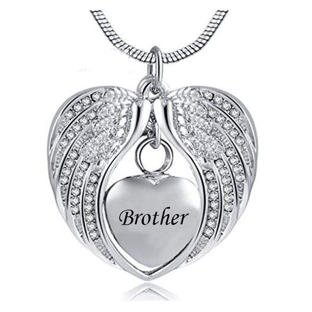 Angel Wing Dad mom Urn Necklace for Ashes, Heart Cremation Memorial Keepsake Pendant Necklace Jewelry with Fill Kit