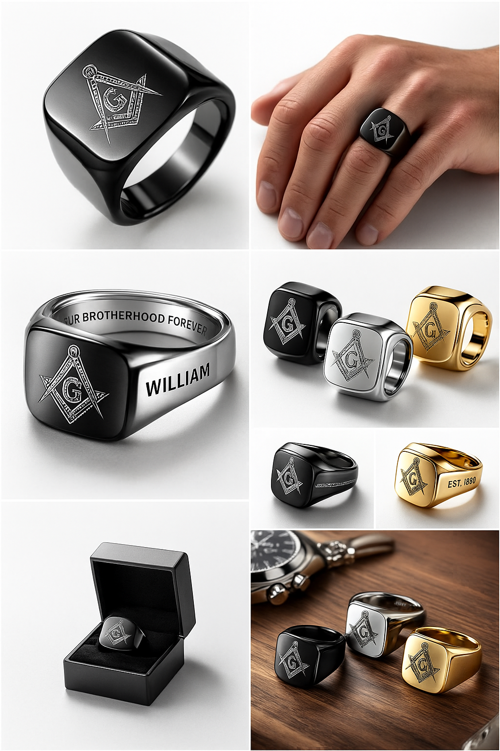 Custom Masonic Ring – Personalized Stainless Steel Freemason Signet Ring for Men